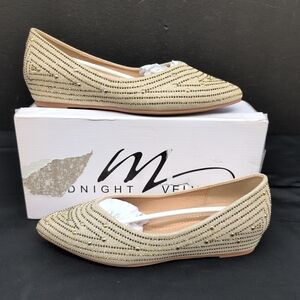 Midnight Velvet Studded Rhinestone Embellished Women's Flat Shoes 40 Off White